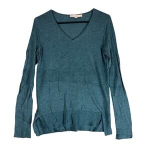 Ann Taylor Loft Womens Sweater Green V Neck Long Sleeve Pullover Stretch XSmall